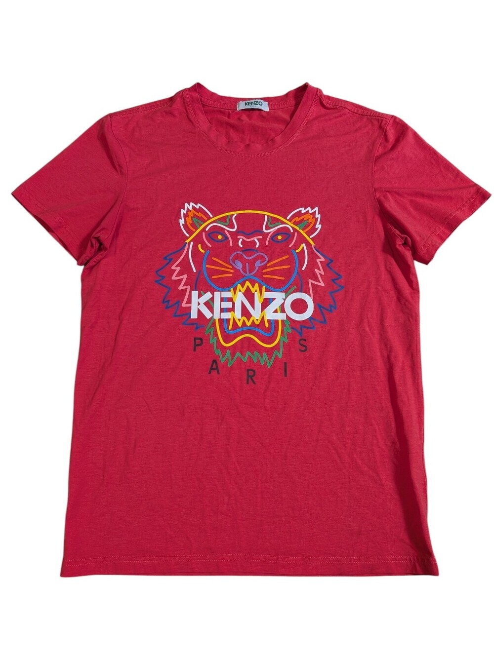Kenzo Red Multicolor Tiger Print Crew Neck T-Shirt Size S 100% Cotton Designer
